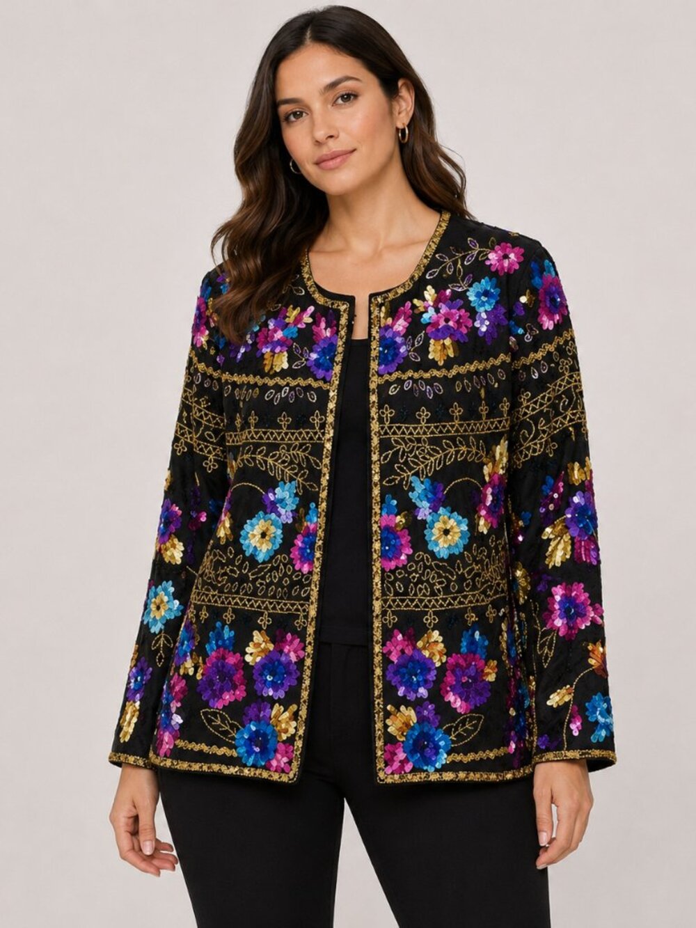 Drapers & Damon's black beaded sequence silk cropped formal blazer Size: L